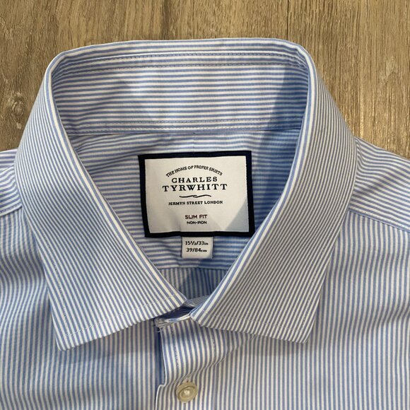 Charles Tyrwhitt Non-Iron Stretch Poplin Bengal Stripe Shirt (15.5/33 inches) - Picture 1 of 8
